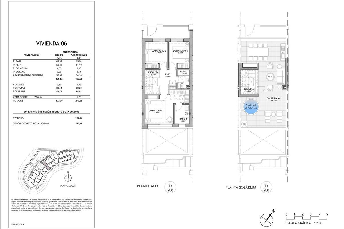 Plattegrond van een 3-slaapkamer rijtjeshuis in Mijas, Costa del Sol, toont indeling en ruimteverdeling.
