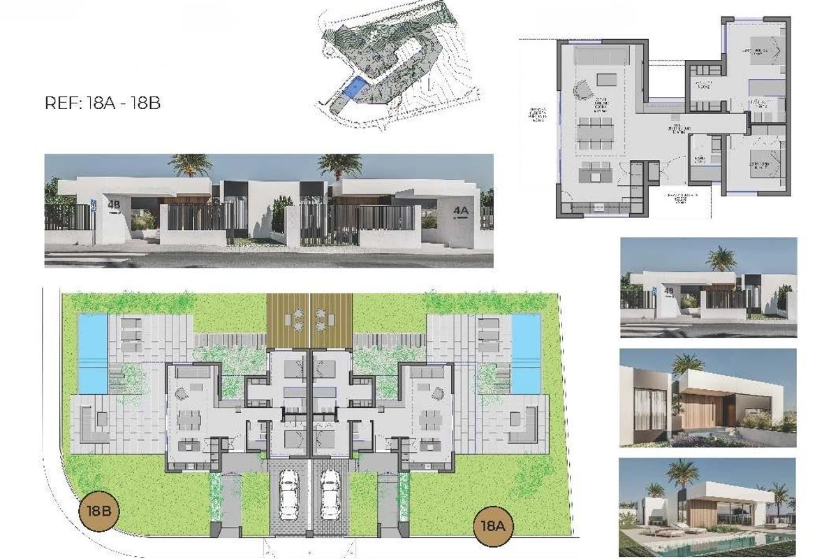 Floorplan of two 2-bed townhouses in El Campello, showcasing layout and outdoor spaces.