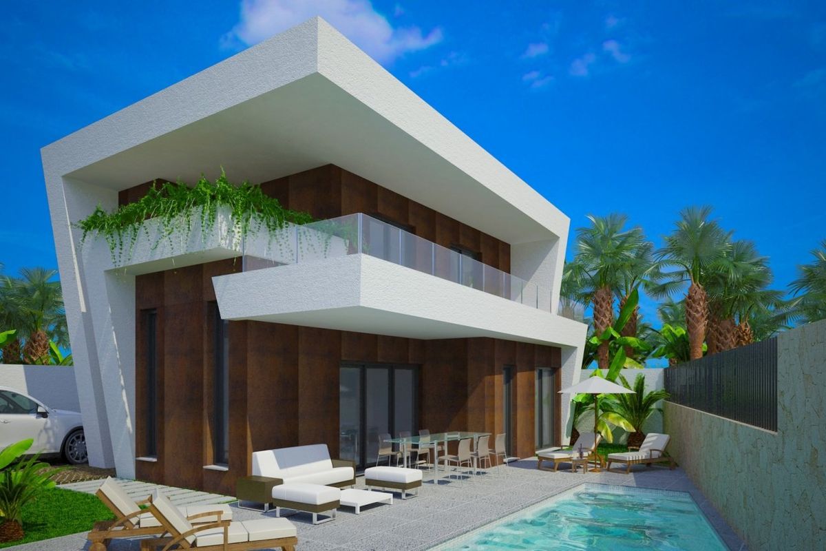 Moderne 3-slaapkamer villa in Benijofar, Costa Blanca, met een zwembad en tropische tuin.