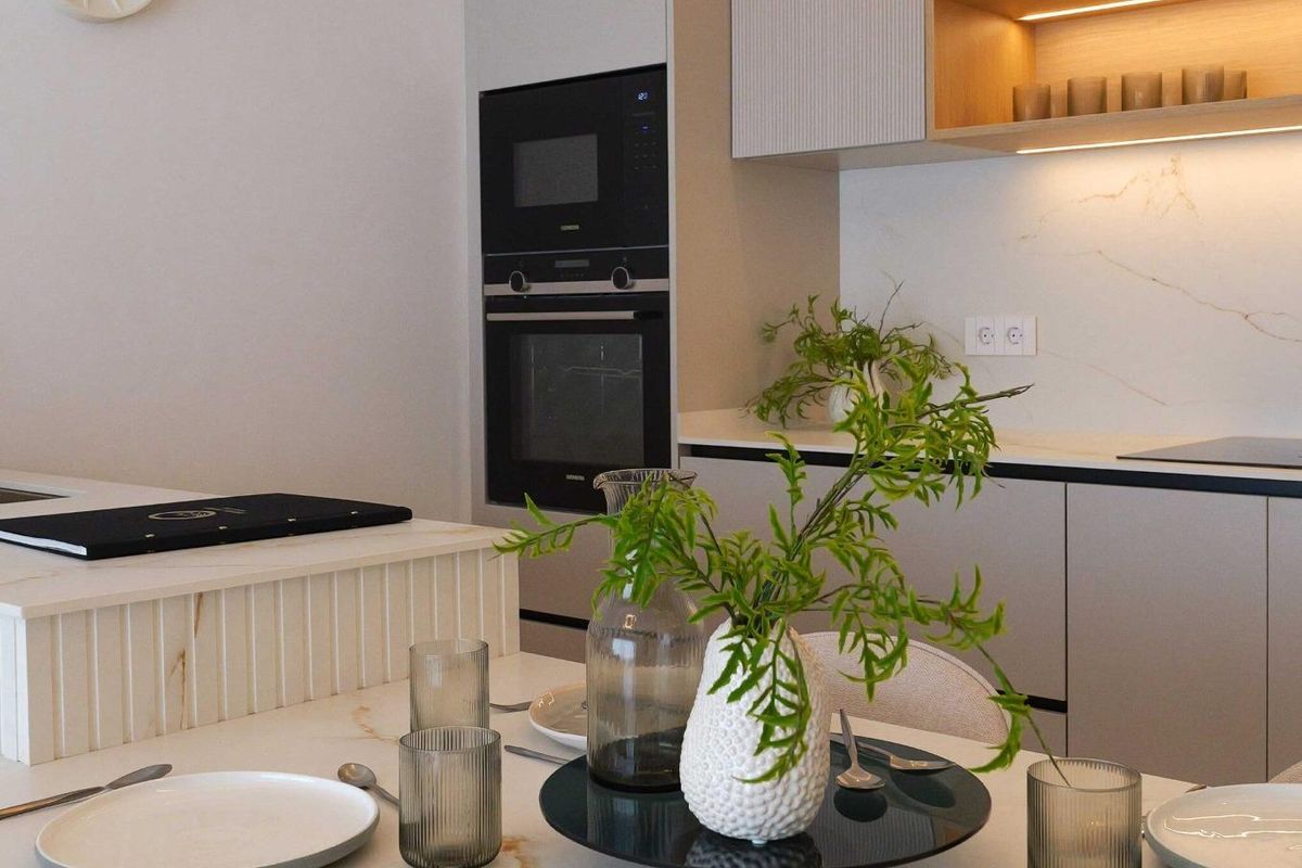 Modern dining area with stylish decor in a 2-bed apartment, La Manga del Mar Menor, Costa Calida.