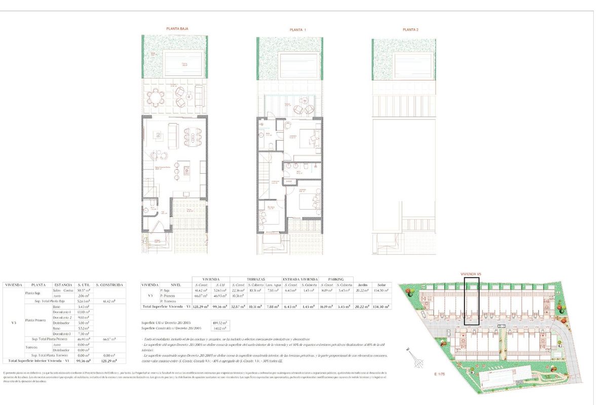 Plattegrondindeling van een 3-slaapkamer townhouse, met kamers en indelingsdetails in Manilva, Costa del Sol.