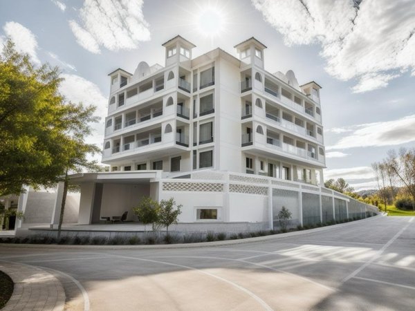 Buitenzicht op een moderne 2-slaapkamer penthouse in Bigastro, met eigentijdse architectuur en omringend groen.