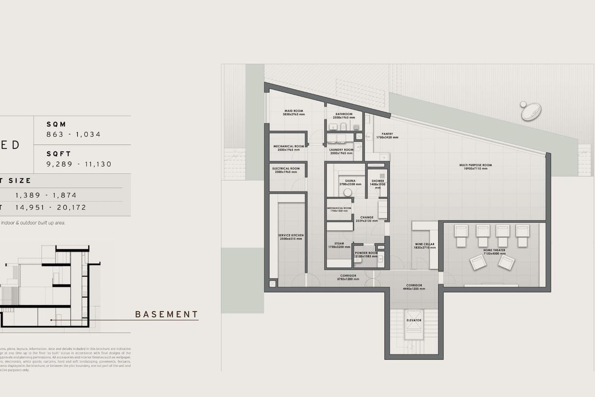 Plattegrond van de kelder van een villa met 5 slaapkamers in Benahavís, met details over de indeling.