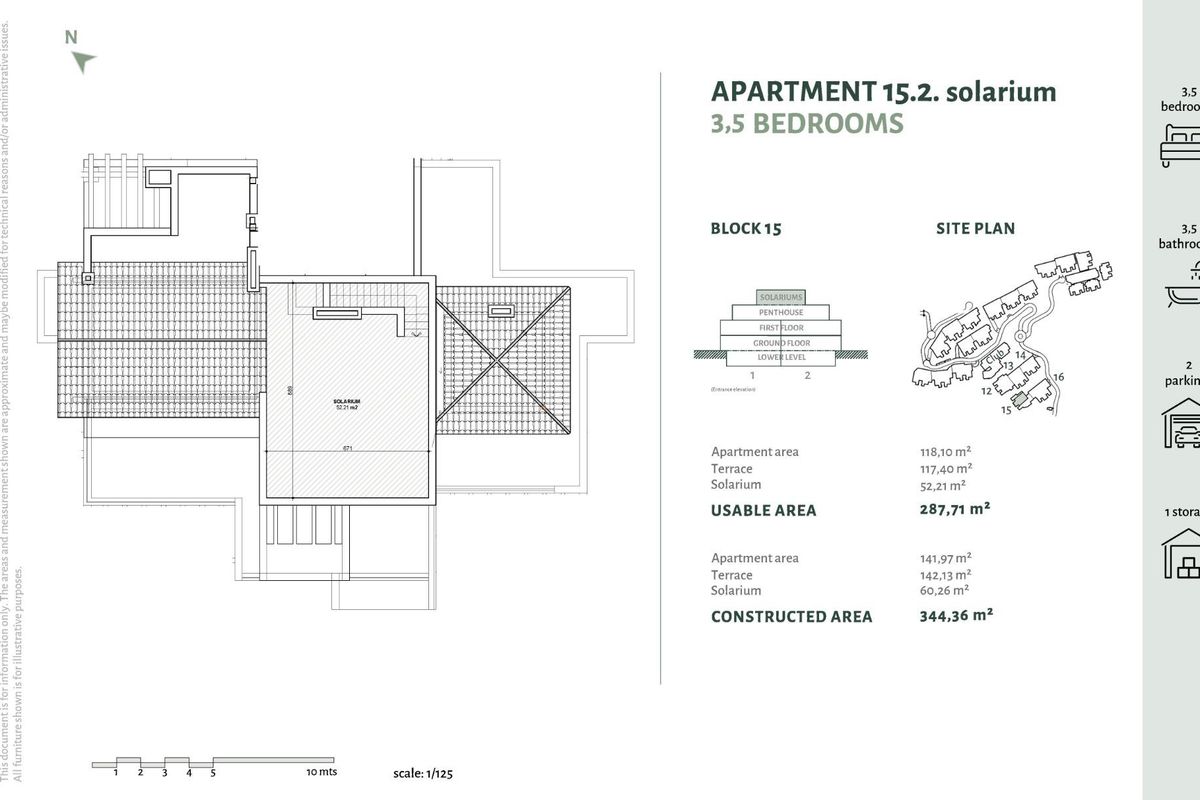 Plattegrond van het solarium voor het 3-slaapkamer penthouse in Benahavís, met illustratie van buitenruimte voor ontspanning.