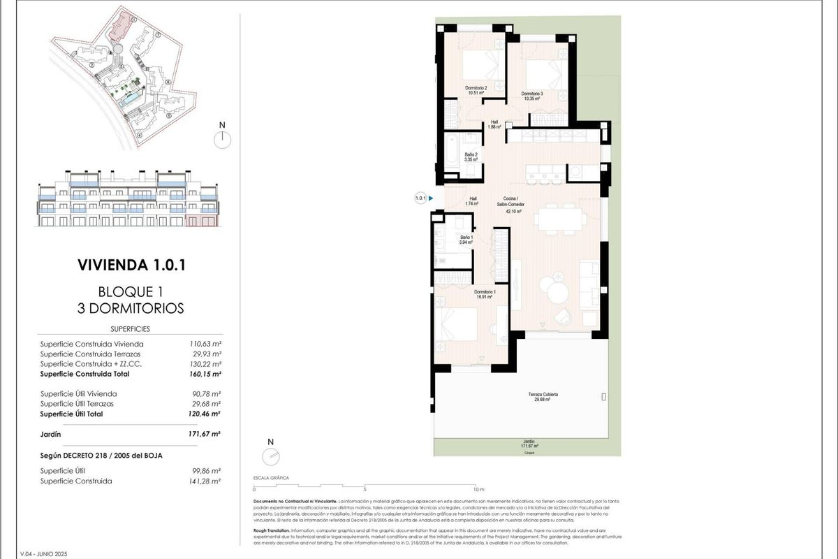 Nog een gedetailleerde plattegrond van een 3-slaapkamer appartement in Casares, met nadruk op indeling en ruimte.