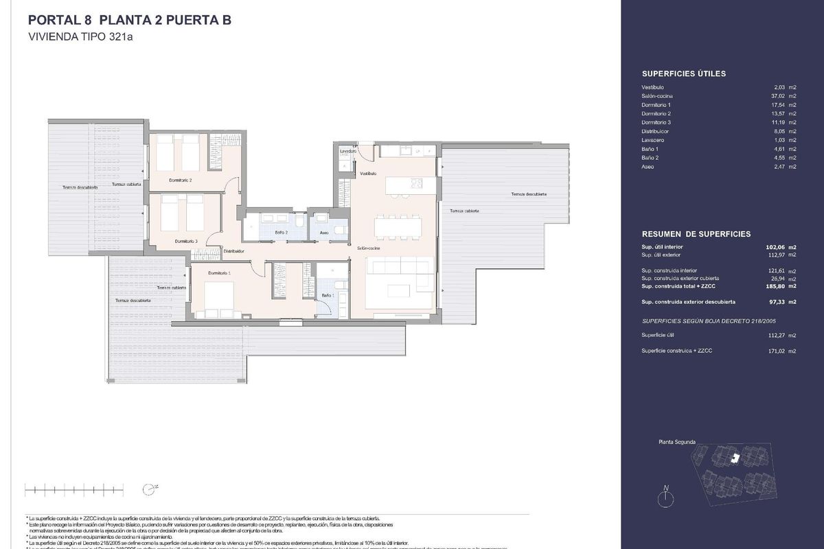 Plattegrond van het 3-slaapkamer penthouse met een ruim ontwerp in Marbella.