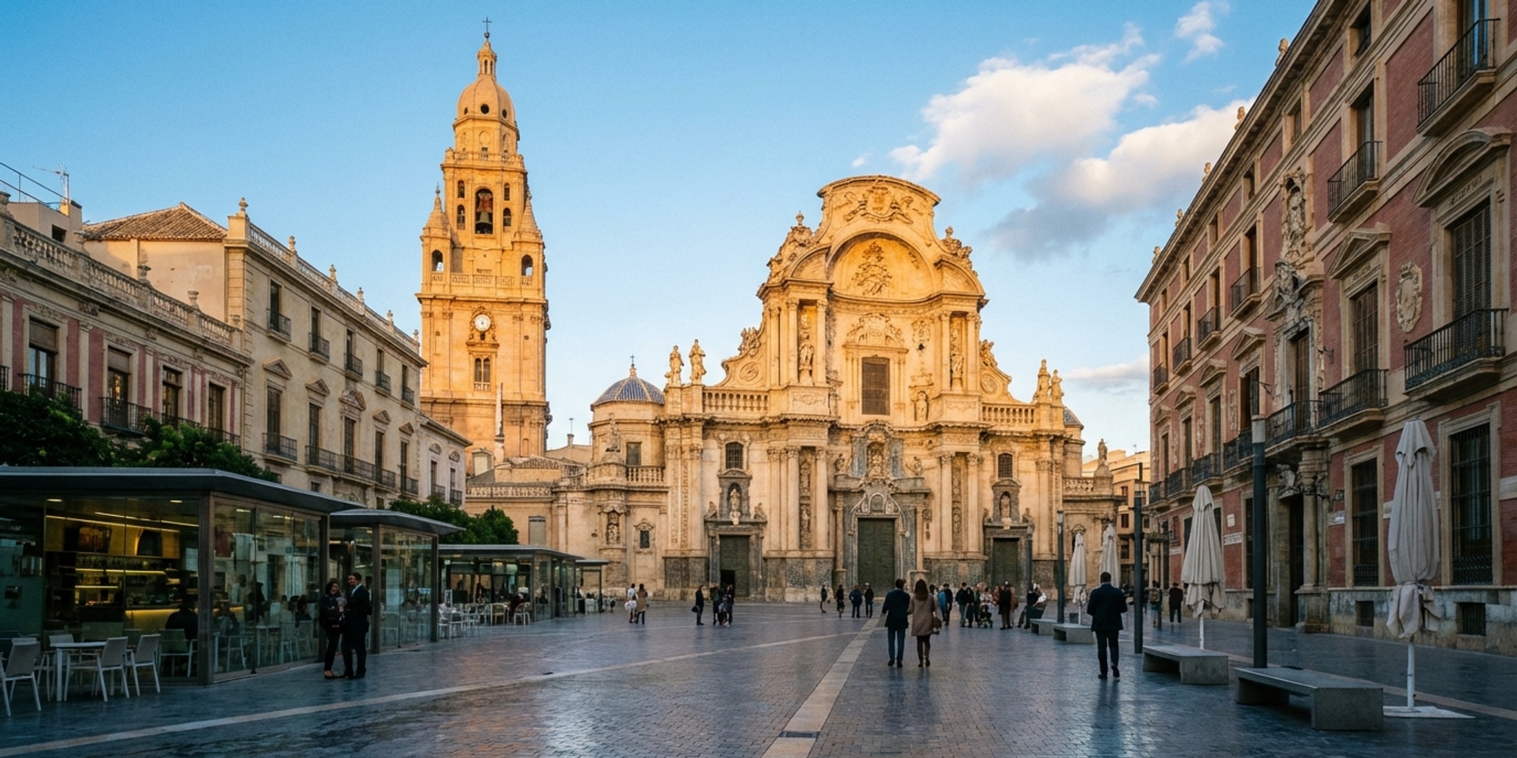 The iconic Cathedral of Murcia Plaza Cardenal Belluga at twilight