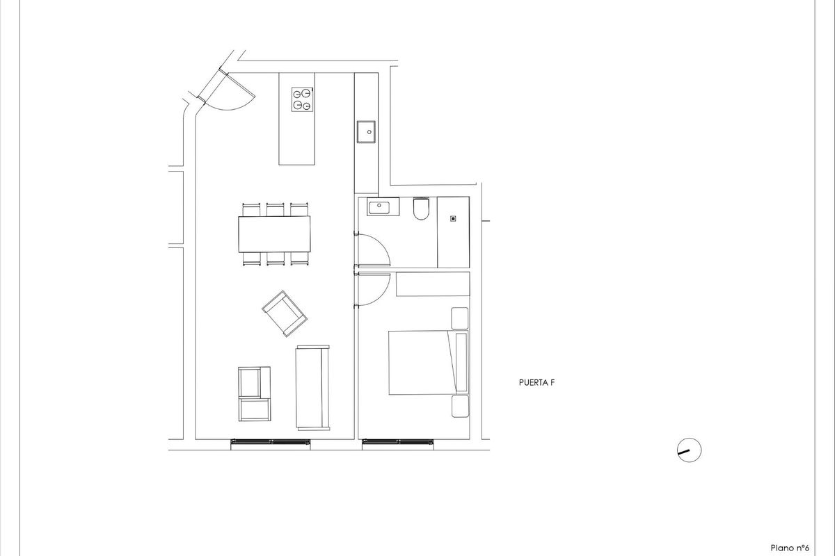 Plattegrond van een 1-slaapkamer appartement op de begane grond in Calpe, Costa Blanca, met indeling en kamerverdeling.