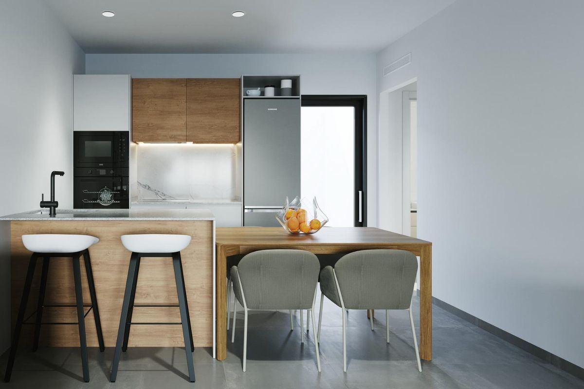 Chique keuken met praktische indeling en apparaten in de 2-slaapkamer bungalow in Torre Pacheco.