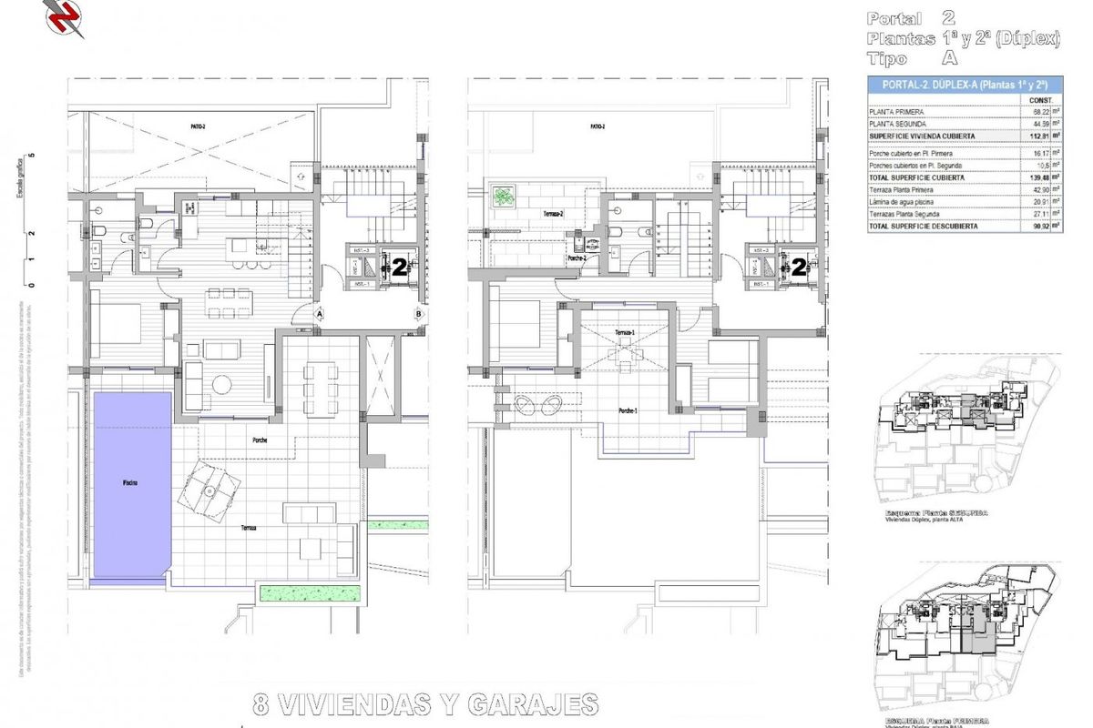 Gedetailleerde plattegrond van een 3-slaapkamer penthouse indeling in Benidorm, met kamerverdeling en afmetingen.