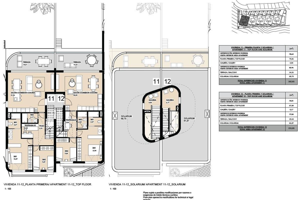 Plattegrond van een bungalow in Torrevieja die open ruimtes en moderne indeling voor 2 slaapkamers laat zien.
