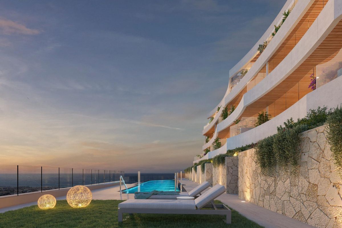 Building exterior with glass balustrades