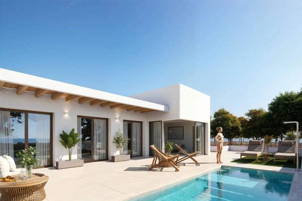 A modern 3-bed townhouse in Dolores, Costa Blanca South. Features a private pool, sun terrace and Mediterranean plants.