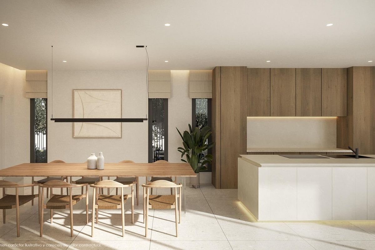 Heldere keuken en eetruimte in een moderne villa, perfect voor familiebijeenkomsten in Moraira.