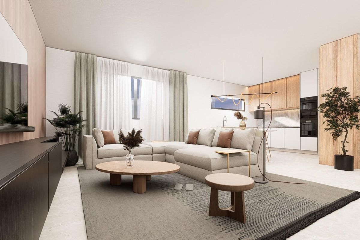 Elegante eetruimte met moderne meubels in de keuken van een 3-slaapkamer appartement in Pilar de La Horadada, Costa Blanca Zuid.