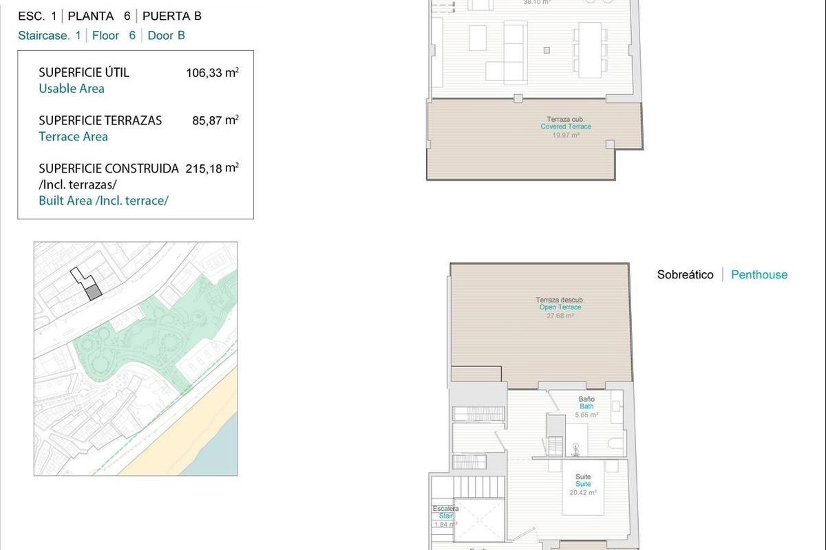 Penthouse plattegrond met 3 slaapkamers en ruime woonruimtes in Villajoyosa.