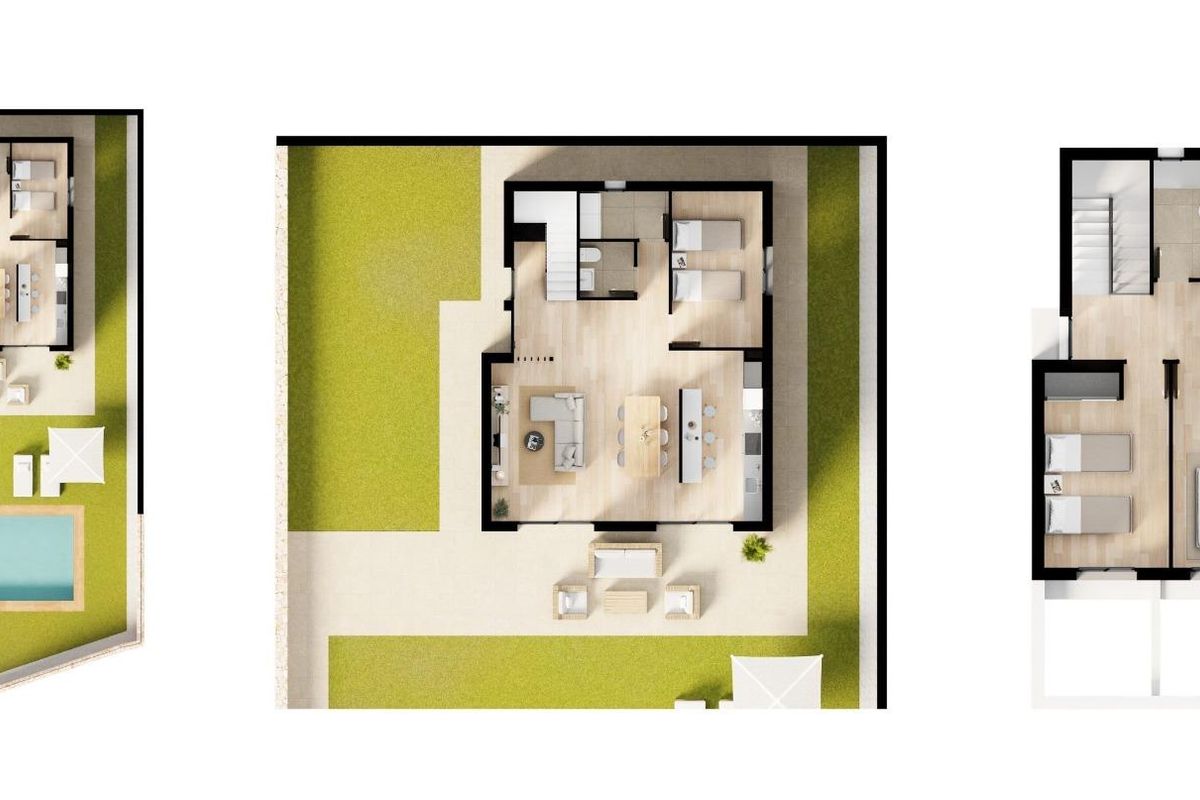 Plattegrond van de moderne 4-slaapkamer villa in Finestrat, met details over woonruimtes en indeling.