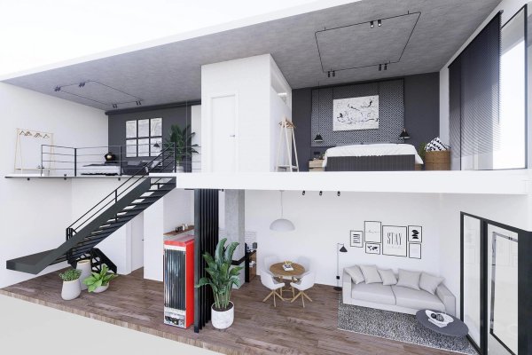 Open interieurweergave van een stijlvolle 2-slaapkamer appartement in Alicante, met een gezellige woonkamer en moderne esthetiek.