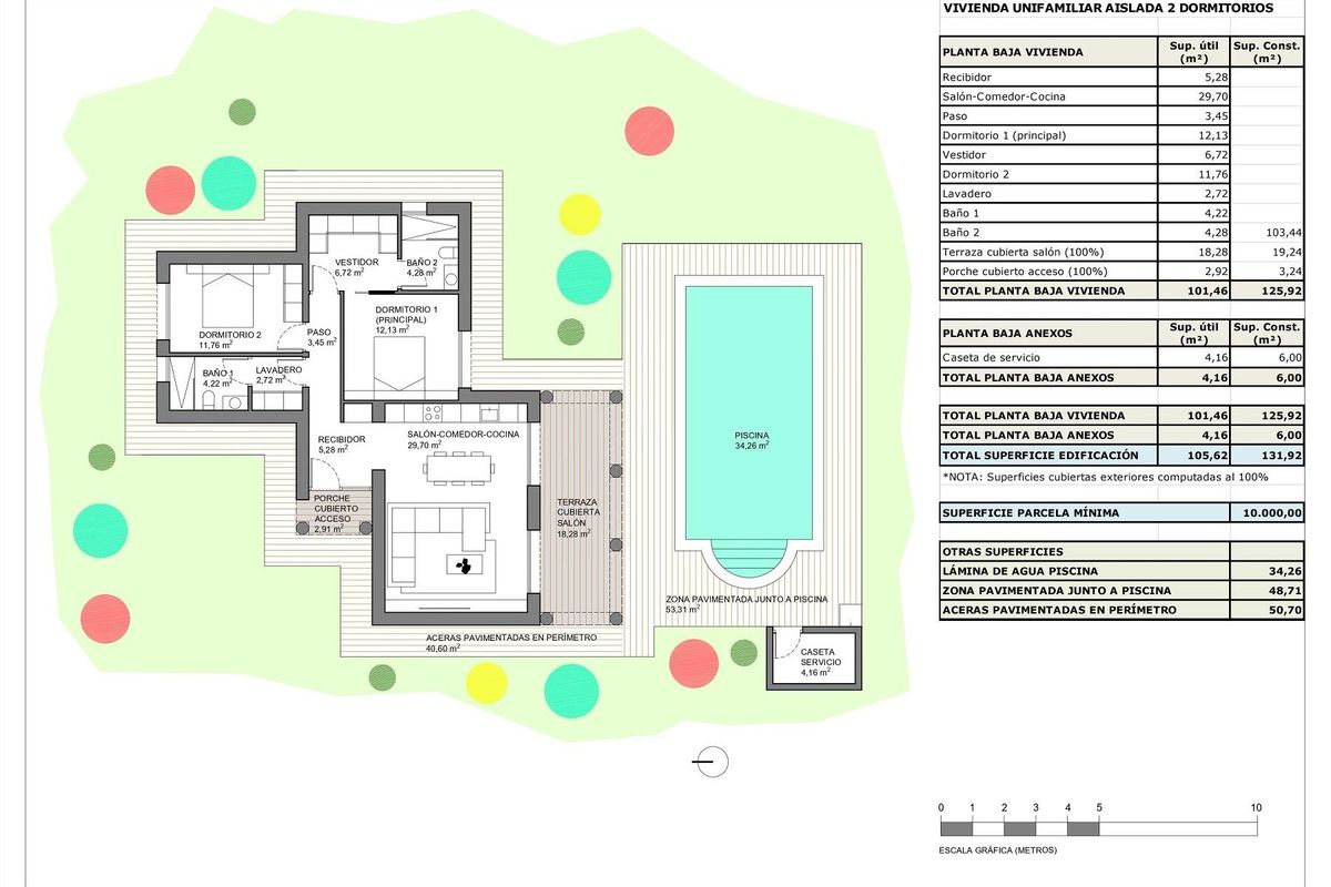 Plattegrond van een 2-slaapkamer villa in Pinoso, met details van de indeling en afmetingen.
