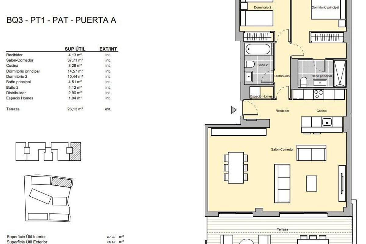 Plattegrond van een 2-slaapkamer penthouse in Estepona, met een ruim ontwerp en moderne voorzieningen.