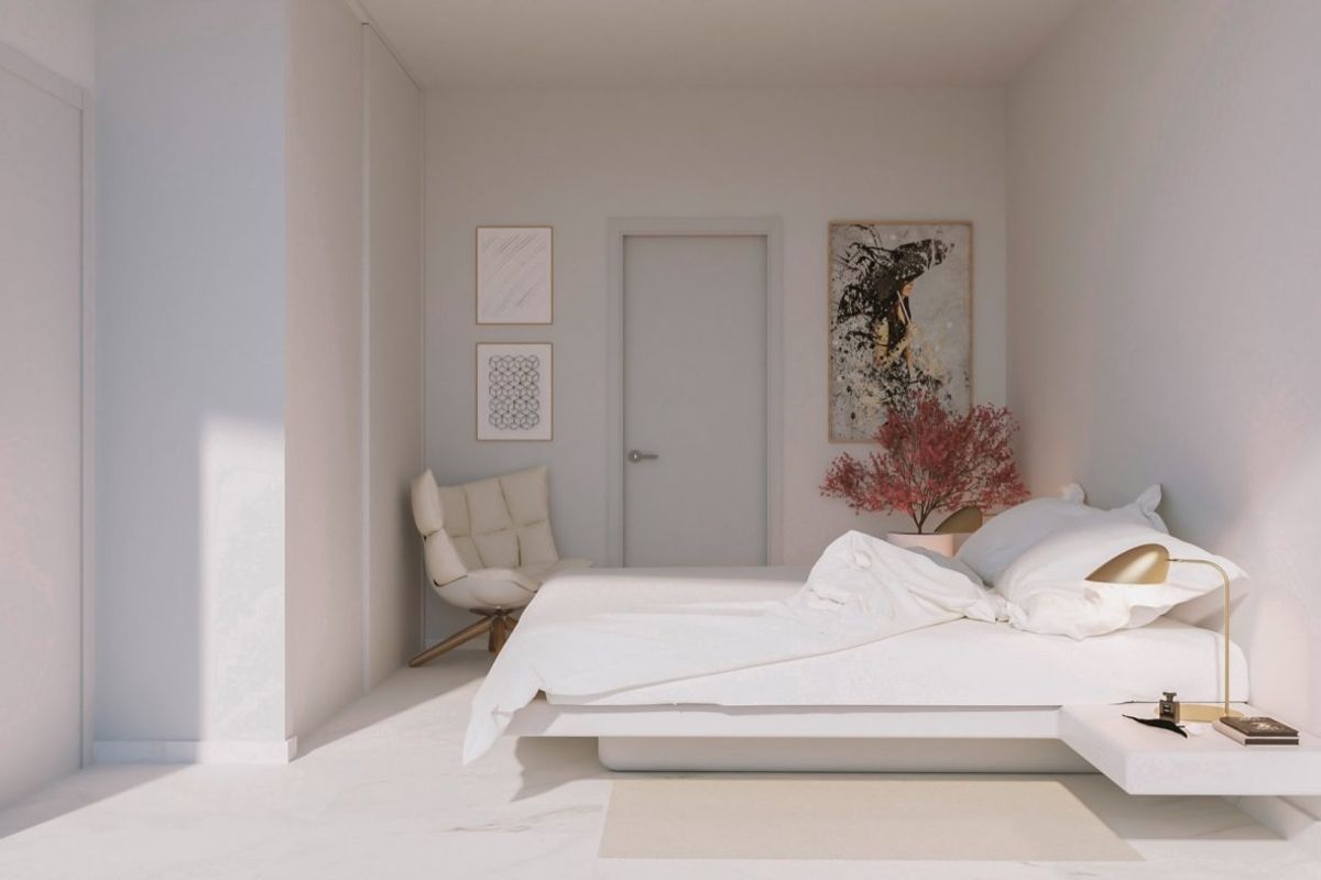 Bright and airy bedroom featuring stylish decor and natural light in the villa located in Baños y Mendigo.