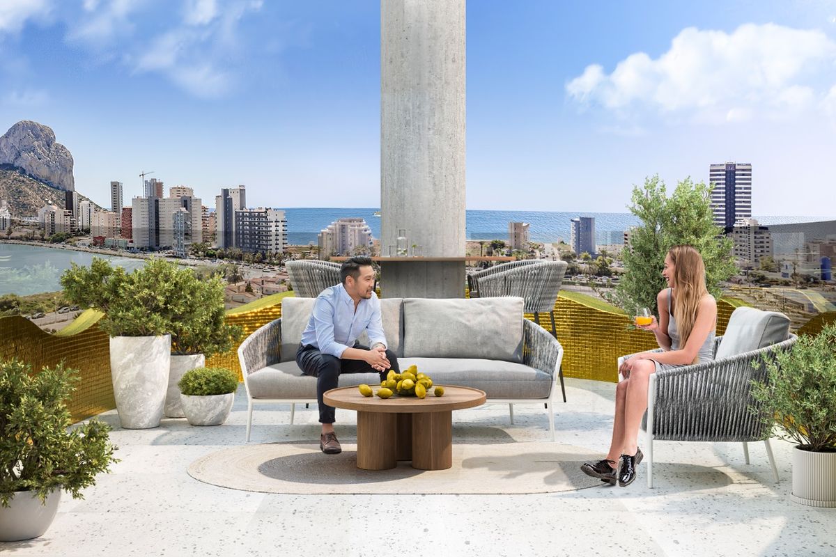 Charmant uitzicht vanaf een terras in een appartement in Calpe, met zitgelegenheid en prachtig zeezicht.