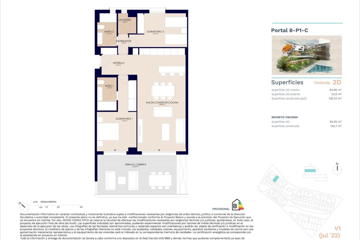 Plattegrond van een 2-slaapkamer appartement in Estepona, met indeling en kamerverdeling.