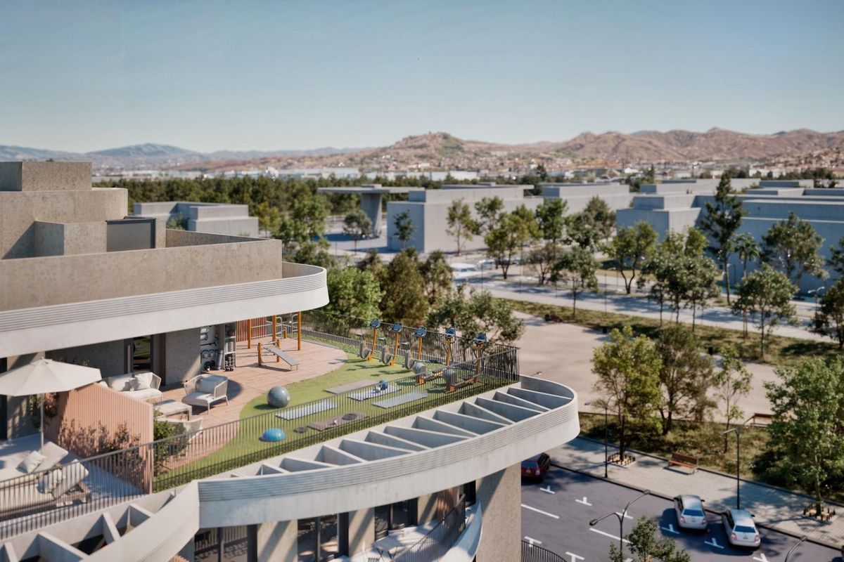 Communal swimming pool in Malaga development