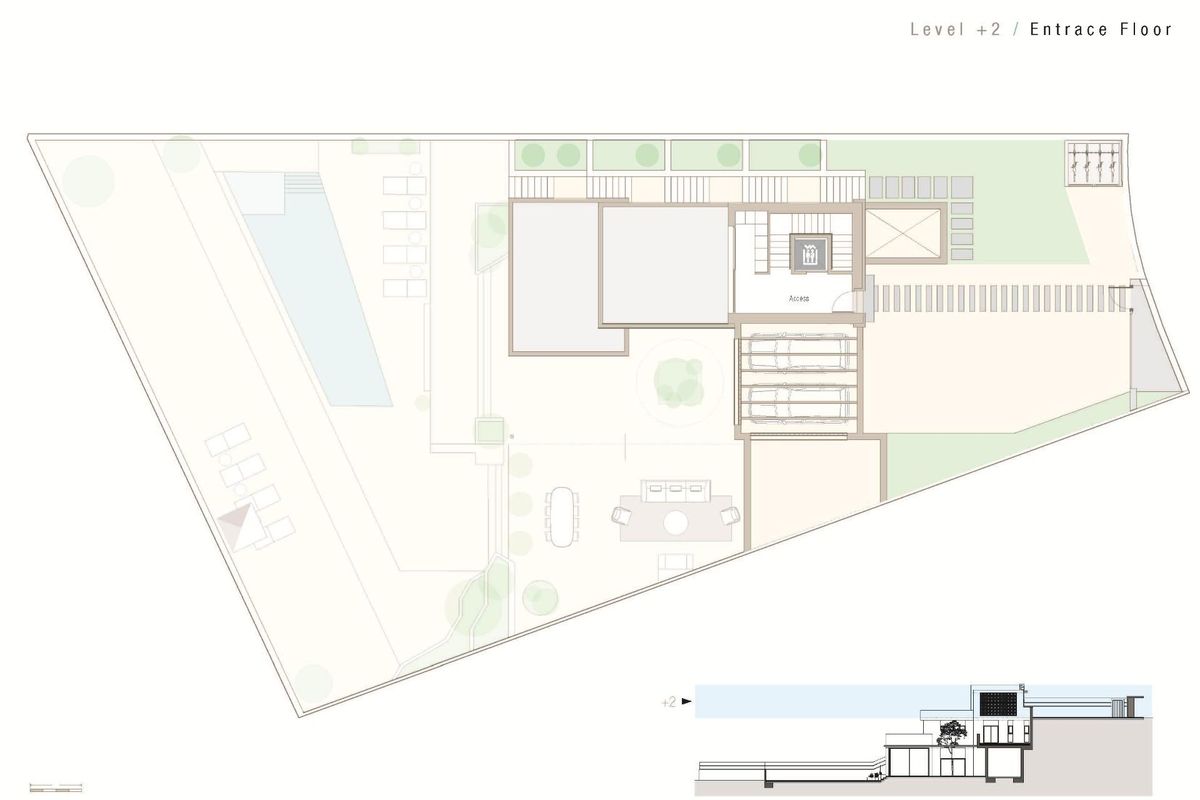 Ingang plattegrond voor een moderne 4-slaapkamer villa gelegen in San Fulgencio, Costa Blanca Zuid, Spanje.