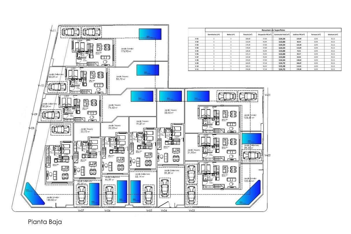 Plattegrond van de 3-slaapkamer townhouse in San Javier, met kamerindelingen en afmetingen.