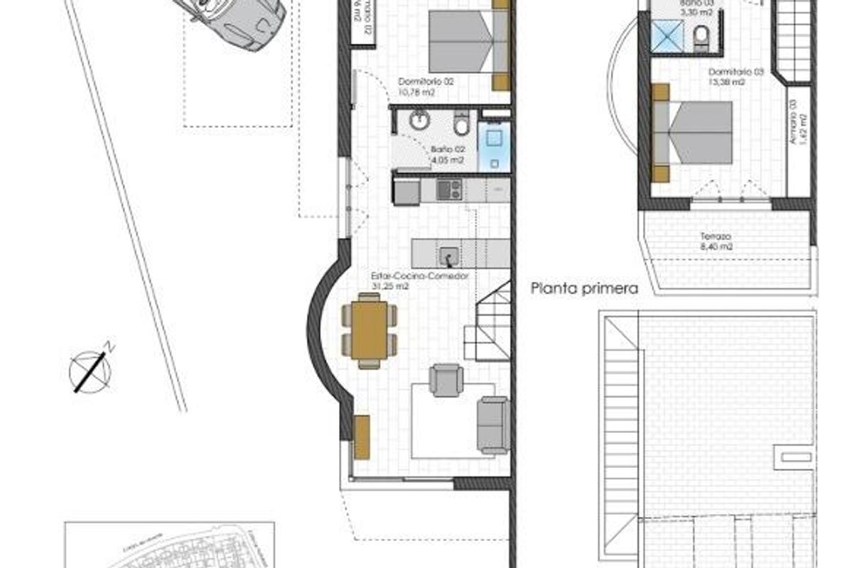 Plattegrond van een 3-slaapkamerwoning in Pilar de La Horadada, Costa Blanca, met indeling en kamers.