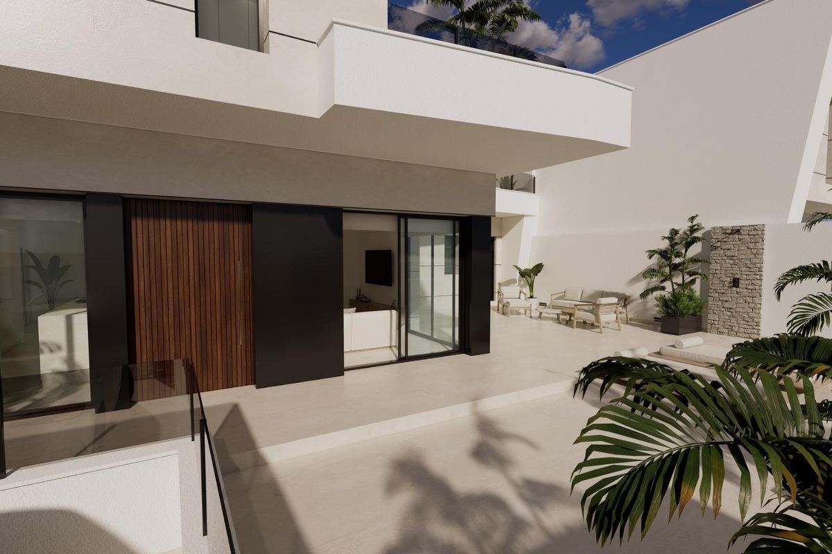 Moderne 3-slaapkamer villa terras met zithoek in Dolores, Costa Blanca Zuid.