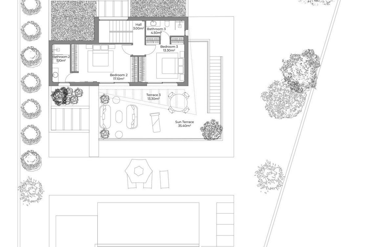 Gedetailleerde plattegrond van een ruime 3-slaapkamer villa in Cuevas Del Almanzora, inclusief buitenruimtes.