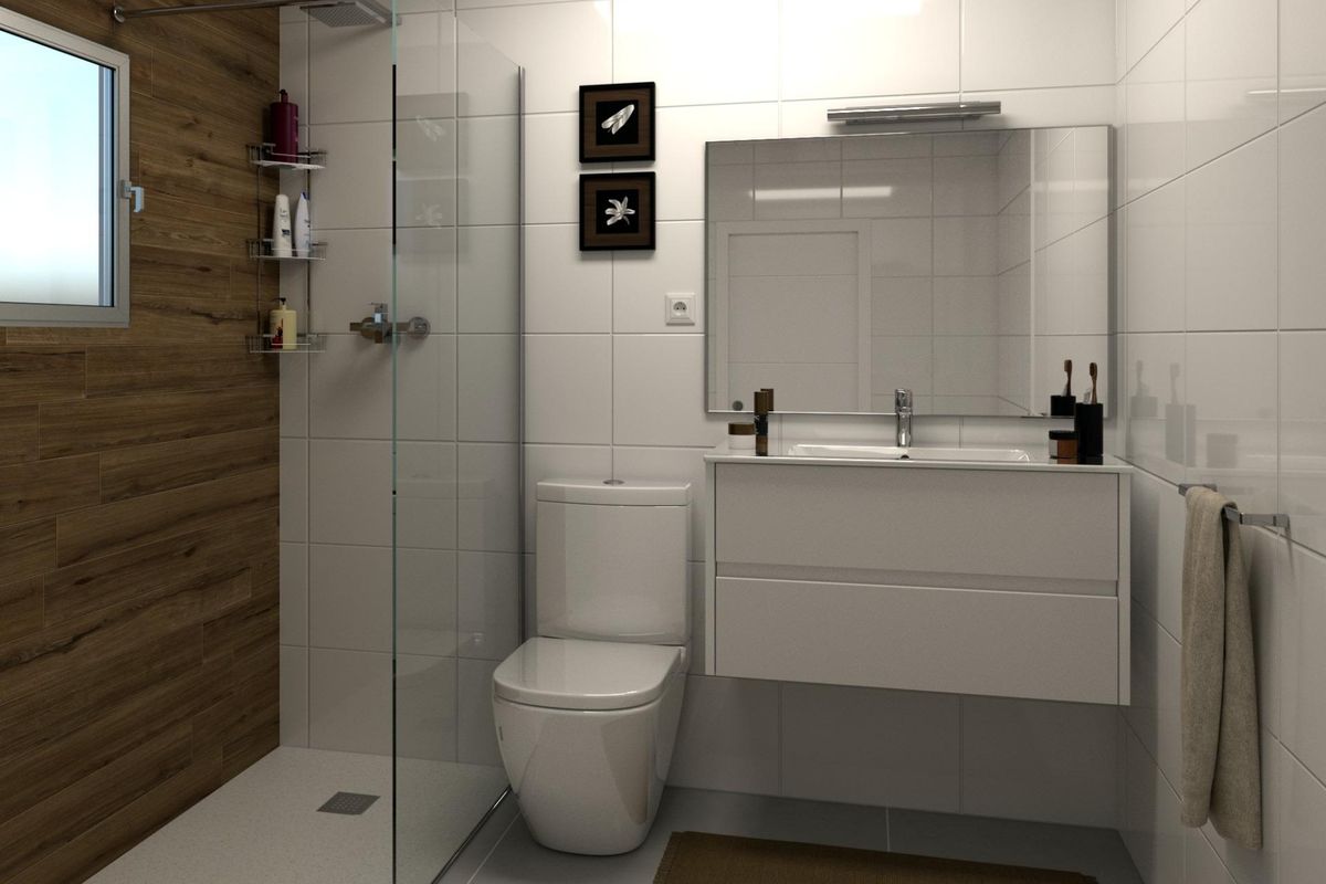 Moderne badkamer met een inloopdouche en elegant ontwerp, gelegen in de villa in Moratalla.