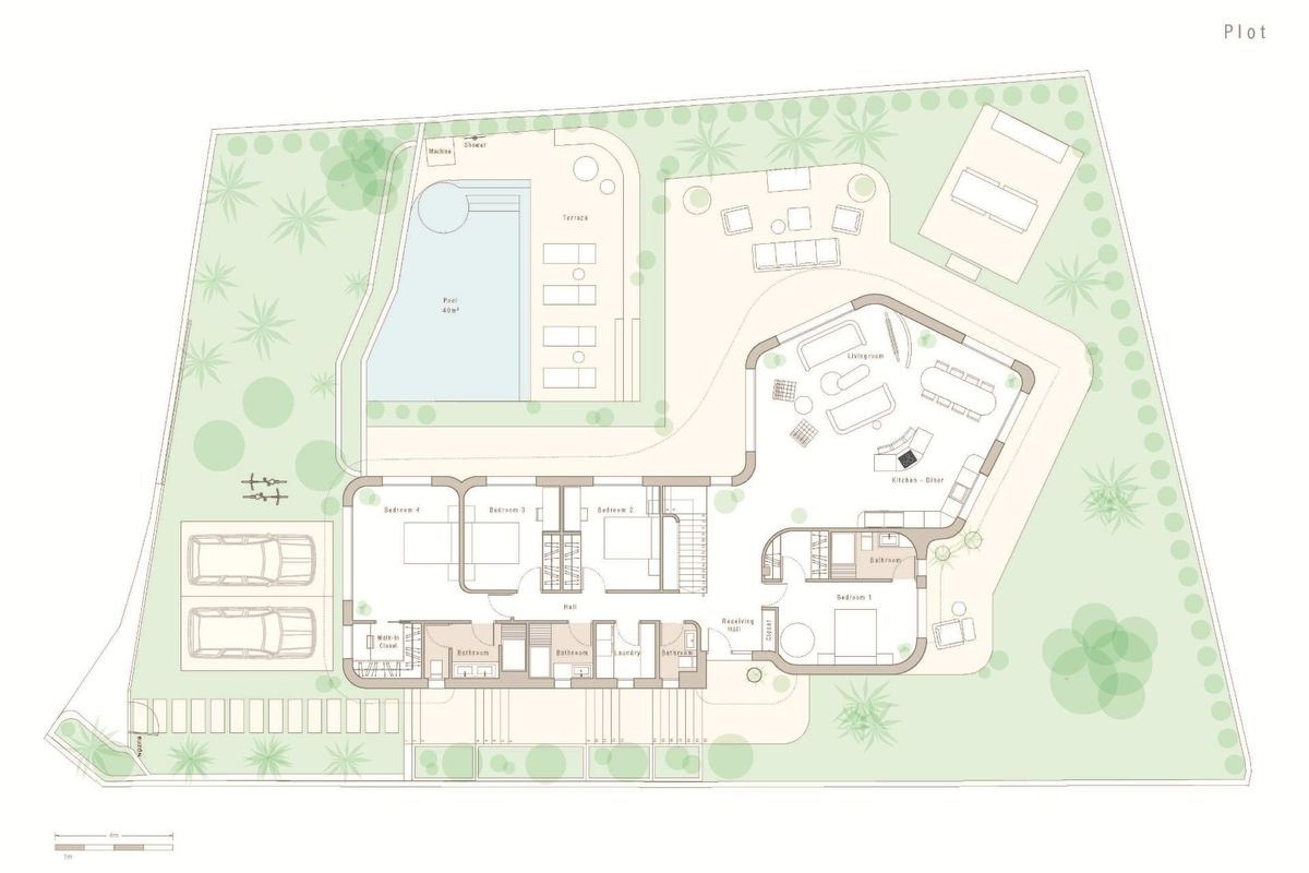 Plattegrond van de 4-slaapkamer villa die de indeling en voorzieningen in San Fulgencio, Costa Blanca Zuid toont.