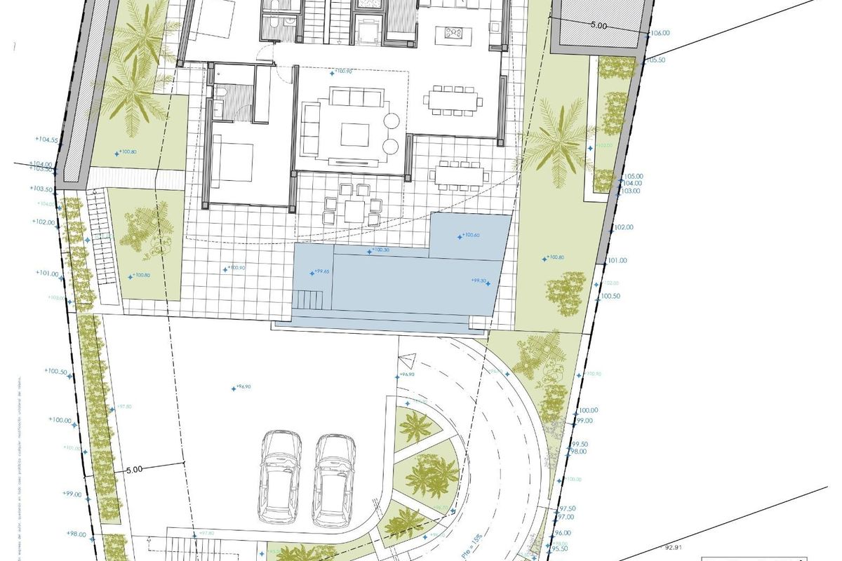 Gedetailleerde plattegrond van de villa, met kamers en indeling in Calpe, Costa Blanca Noord.