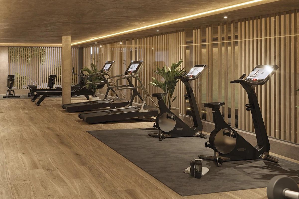 Landscaped gardens in apartment complex