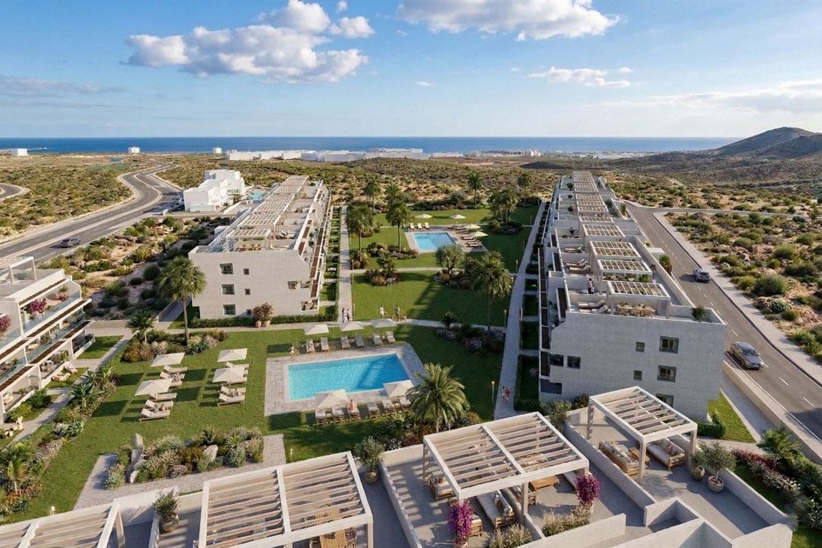 Wohnzimmer der Neubauwohnung in Vera Playa