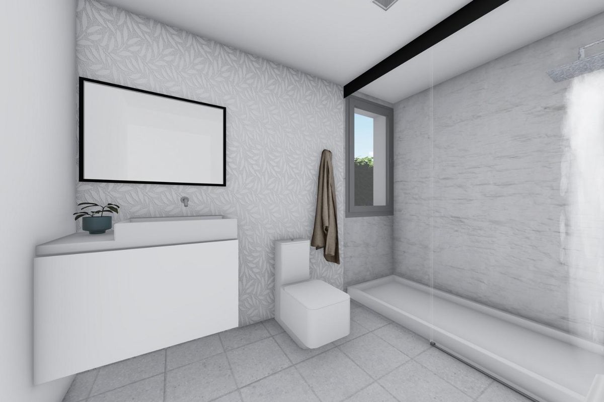 Moderne badkamer met strak ontwerp en douche in een villa gelegen in San Juan de los Terreros.