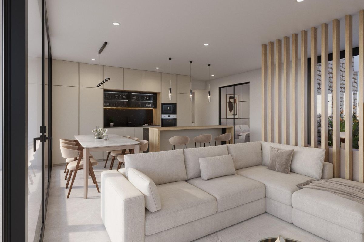 Gezellige eetruimte in de villa in Fuente Álamo, met stijlvolle meubels en een open indeling.