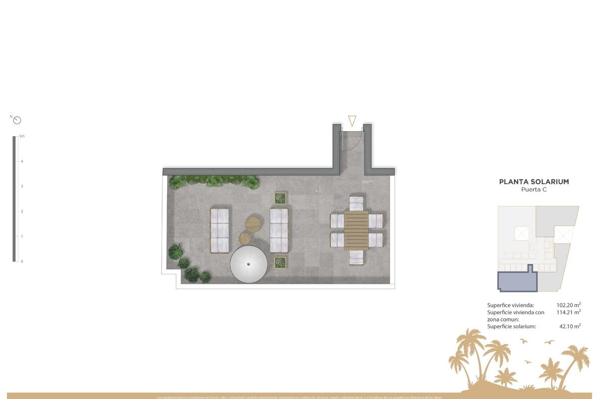 Plattegrond van solarium met buitenzitplaatsen, onderdeel van het penthouse in Guardamar del Segura.
