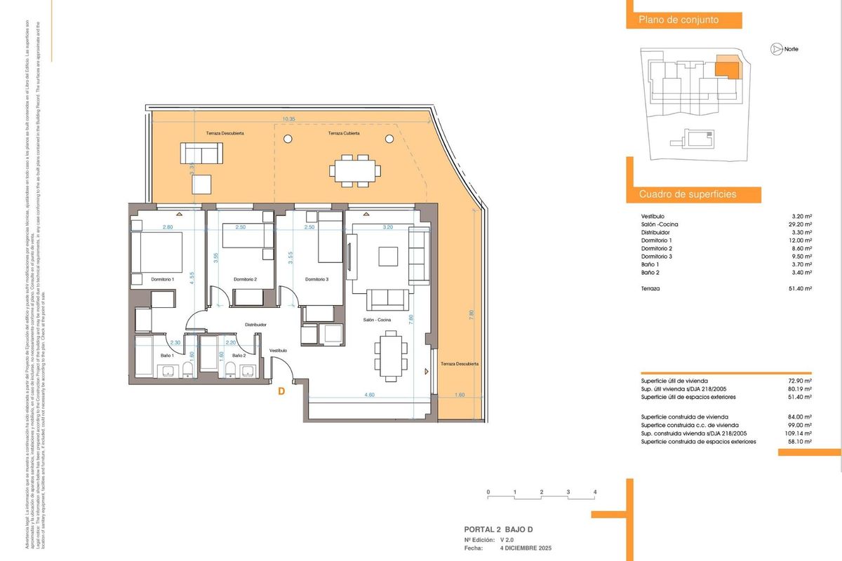 Plattegrond van 3-slaapkamer gelijkvloerse appartement in Mijas met open leefruimtes en ruim terras