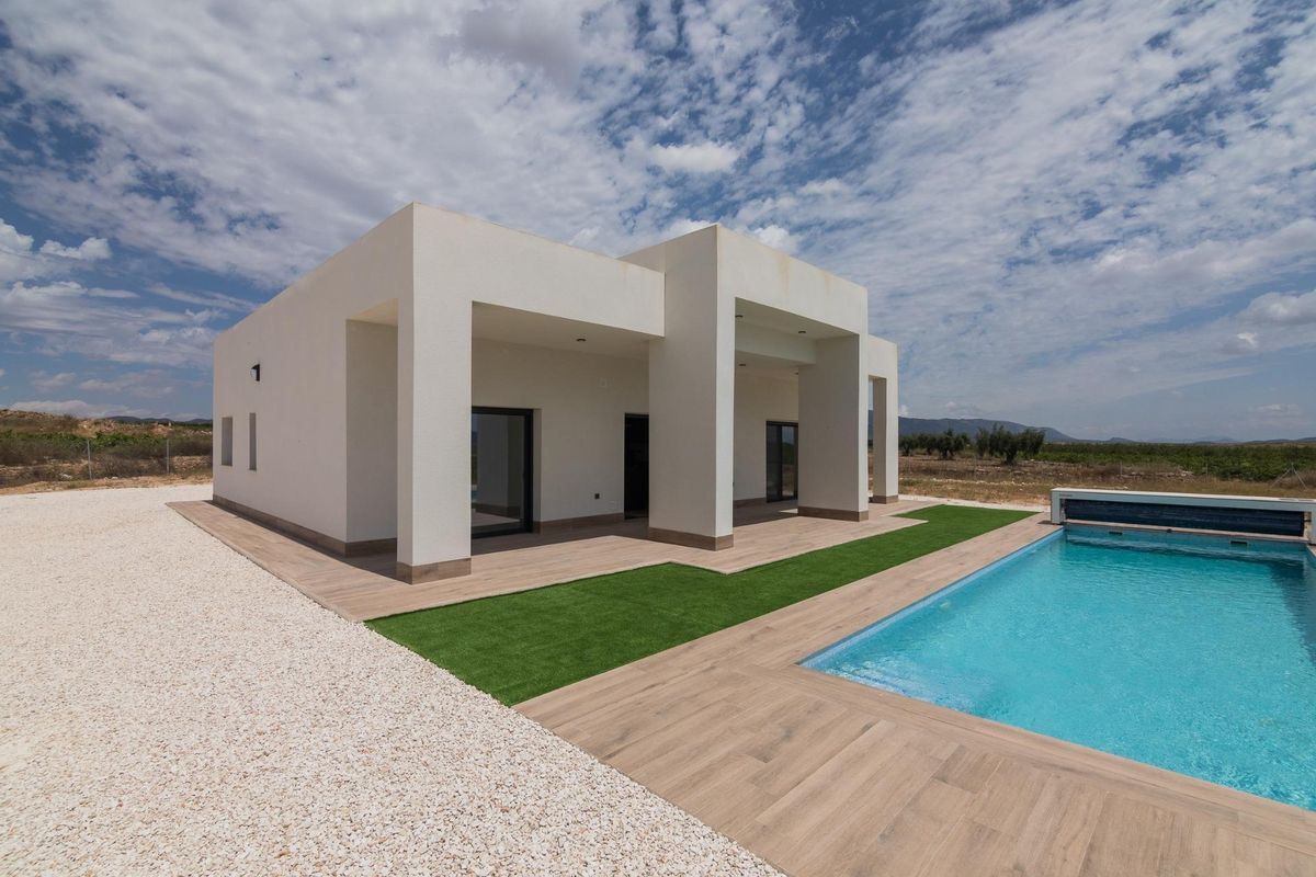Villa exterior showcasing sleek lines and a clean design, located in Pinoso, Costa Blanca South.