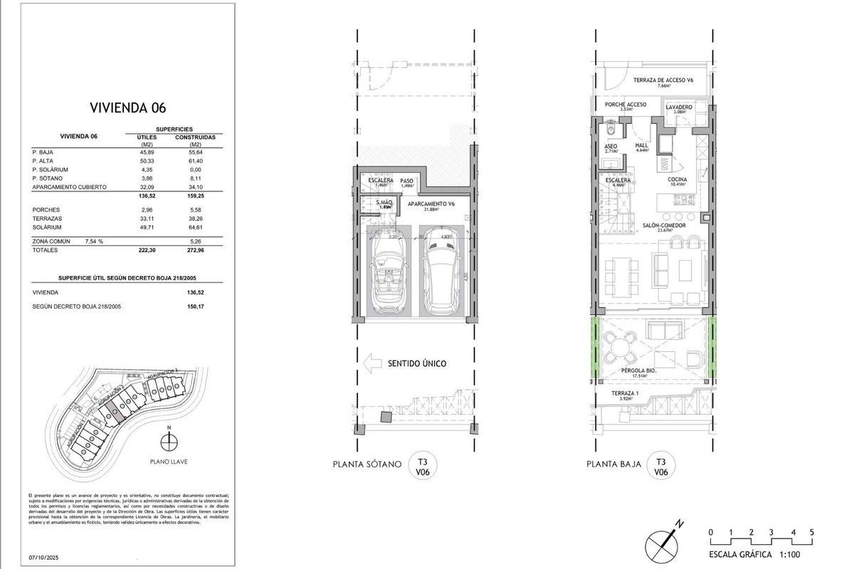Plattegrond van een 3-slaapkamer townhouse in Mijas, Costa del Sol, met leefruimtes en indeling.
