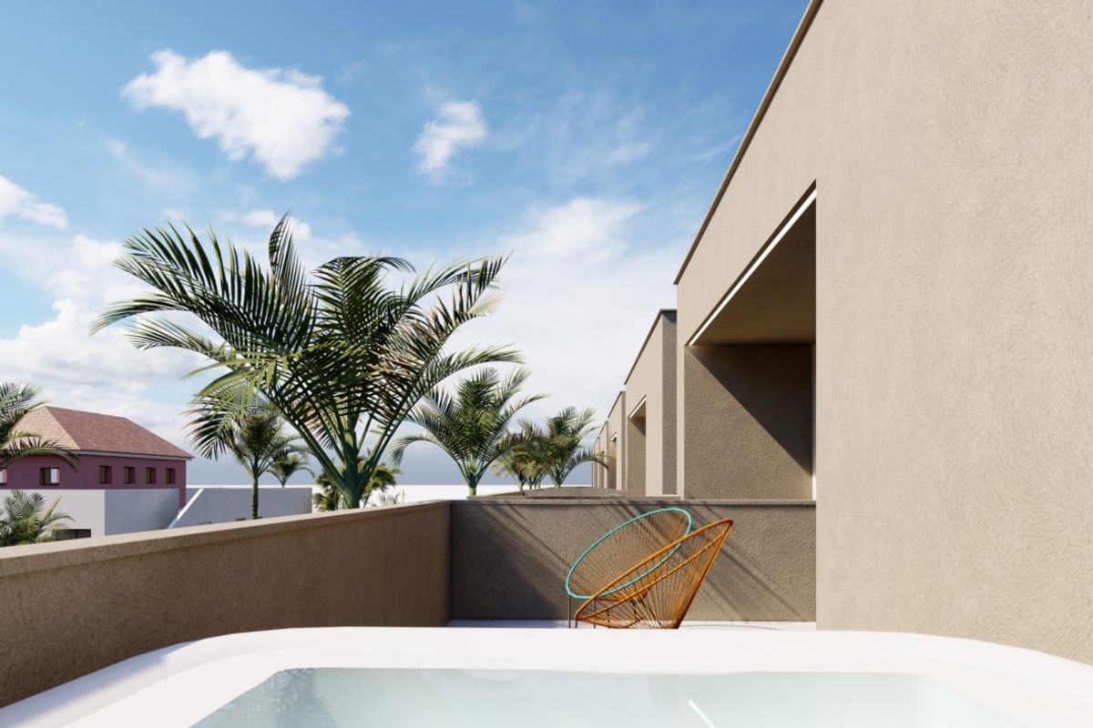 Uitzicht vanaf het terras dat de omgeving en architectuur van de 3-slaapkamer villa in Los Urrutias, Costa Calida, benadrukt.