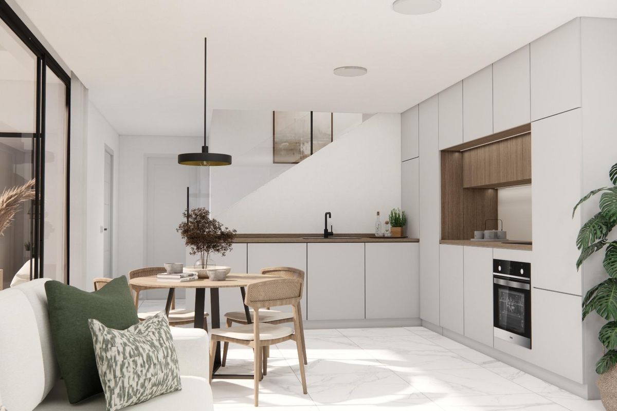 Stijlvolle keuken en eetruimte in een 3-slaapkamer villa in Los Montesinos, Costa Blanca, met modern decor.