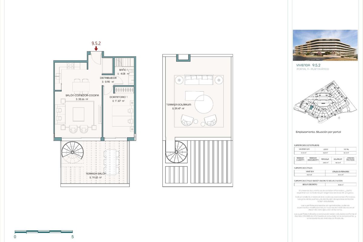Plattegrond van een 1-slaapkamer penthouse in Estepona, met indeling en ruimteverdeling.