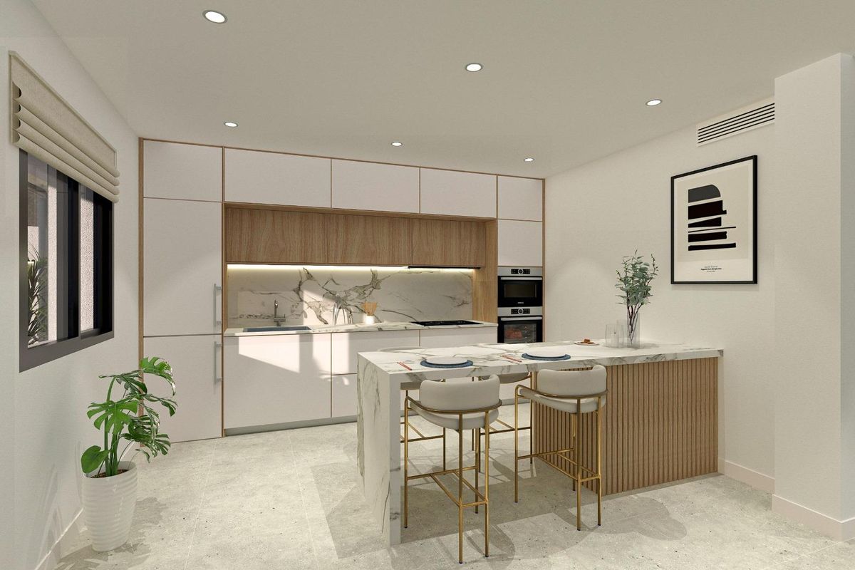 Living room with terrace access in bungalow