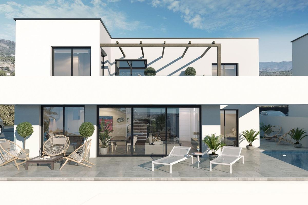 Moderne 3-slaapkamer villa in Finestrat met een ruim terras en zwembad voor buitenontspanning.
