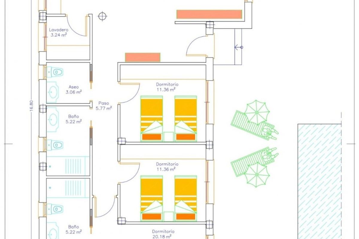 Plattegrond van de 3-slaapkamer villa in Calasparra, met details over kamers en indeling.